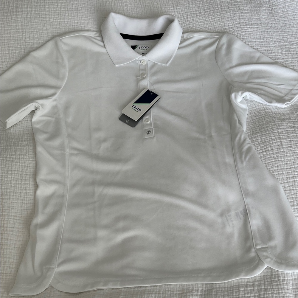 IZOD Classic White Polo Golf Shirt for Women Size M NWT